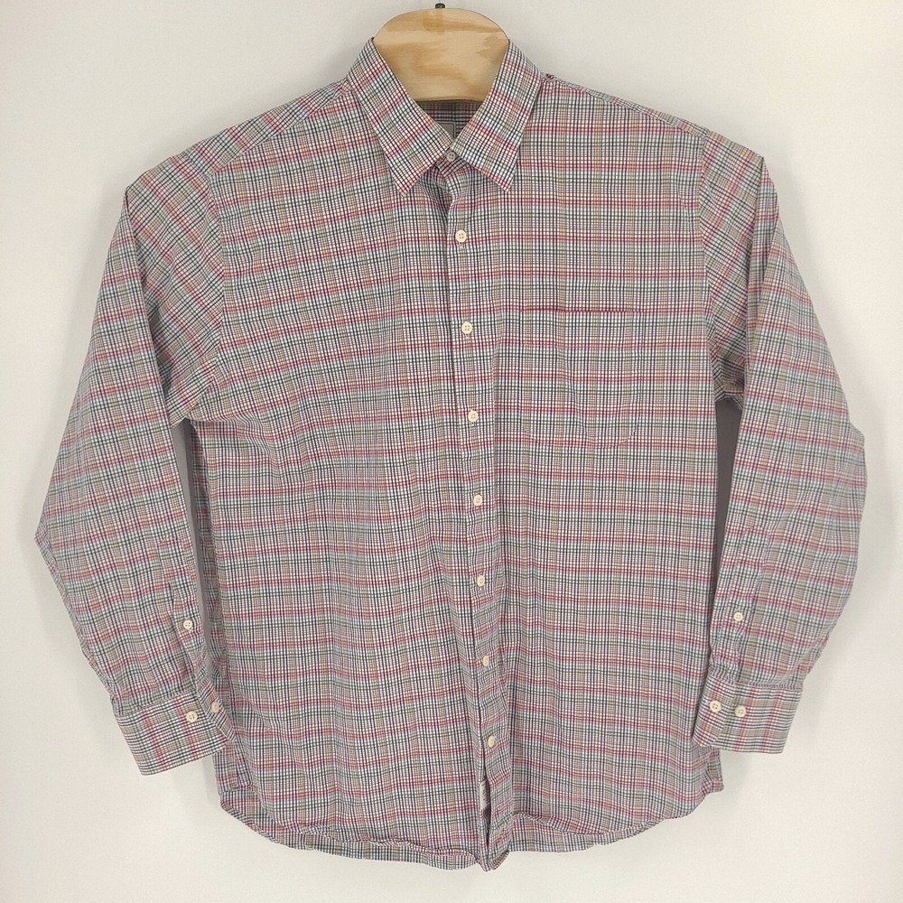 Peter Millar Shirt Mens Large Blue Red Yellow Check Gingham Casual Button Down